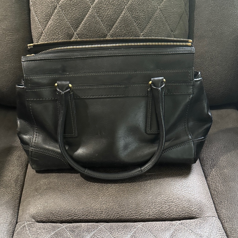 Coach Black Leather Satchel with Gold Accents - Picture 2 of 6